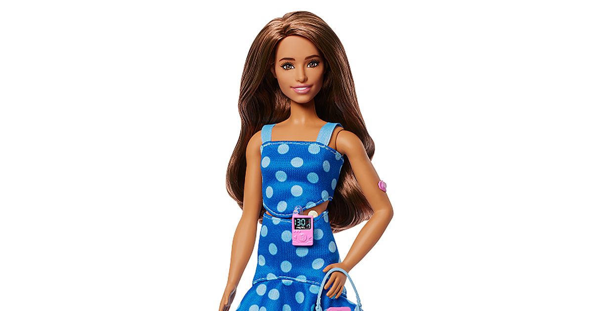 Barbie doll with Type 1 diabetes wearing insulin pump and continuous glucose monitor