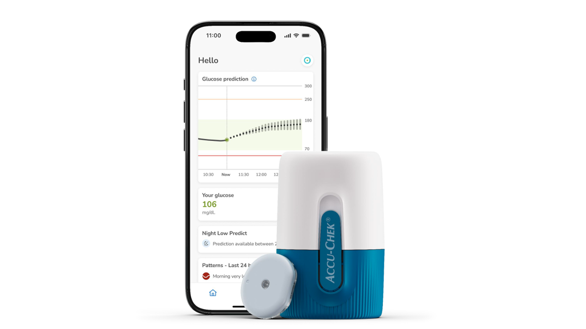 Smartphone app with AI-enabled glucose predictions paired with CGM device