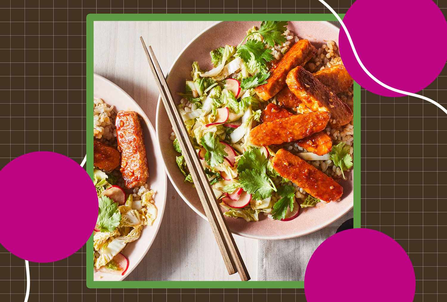 Tempeh dish with rice and greens, ideal protein for insulin resistance
